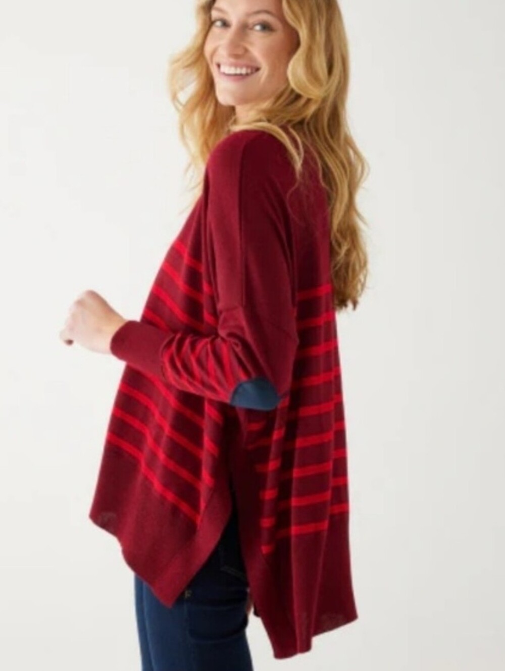 Mersea Amour Sweater Navy Heart Patch Red Striped Oversized Boxy Sweater